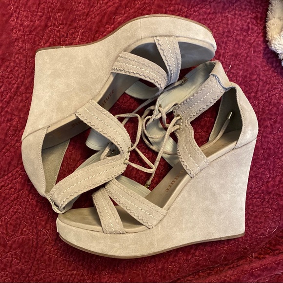 Juicy Couture Grey Suede Tie Wedges - Picture 1 of 5